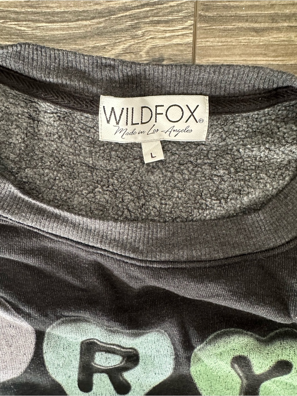 Wildfox Heathered Black Roadtrip Sweatshirt with Pastel Heart 'CRY BB' Graphic - Picture 3 of 3